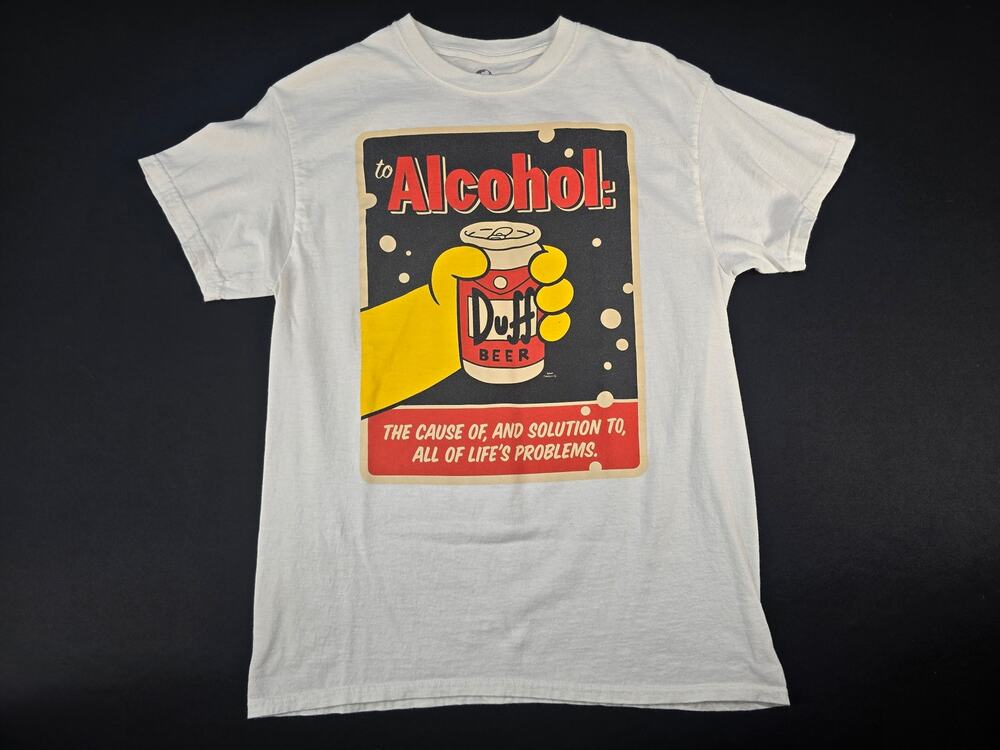 Universal Studios The Simpsons Duff Beer Alcohol Graphic T-Shirt Men's Med White